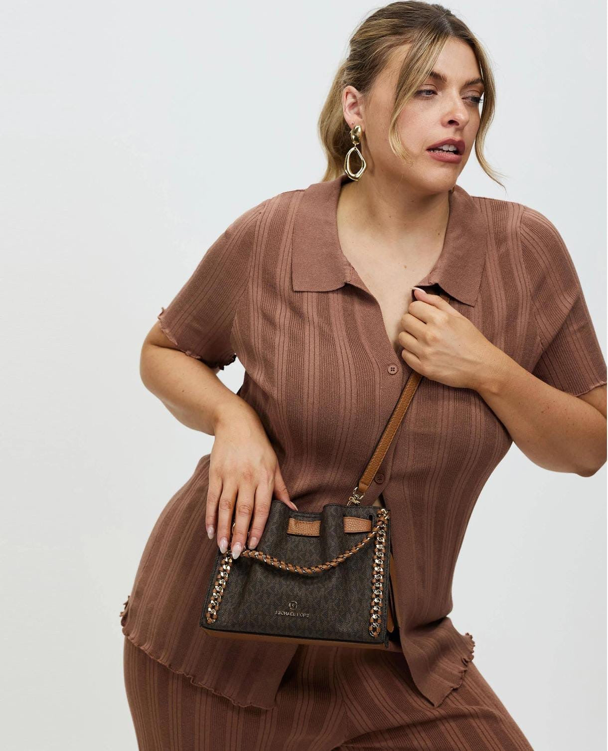 Michael Kors Signature Logo Mina Small Chain Crossbody Bag